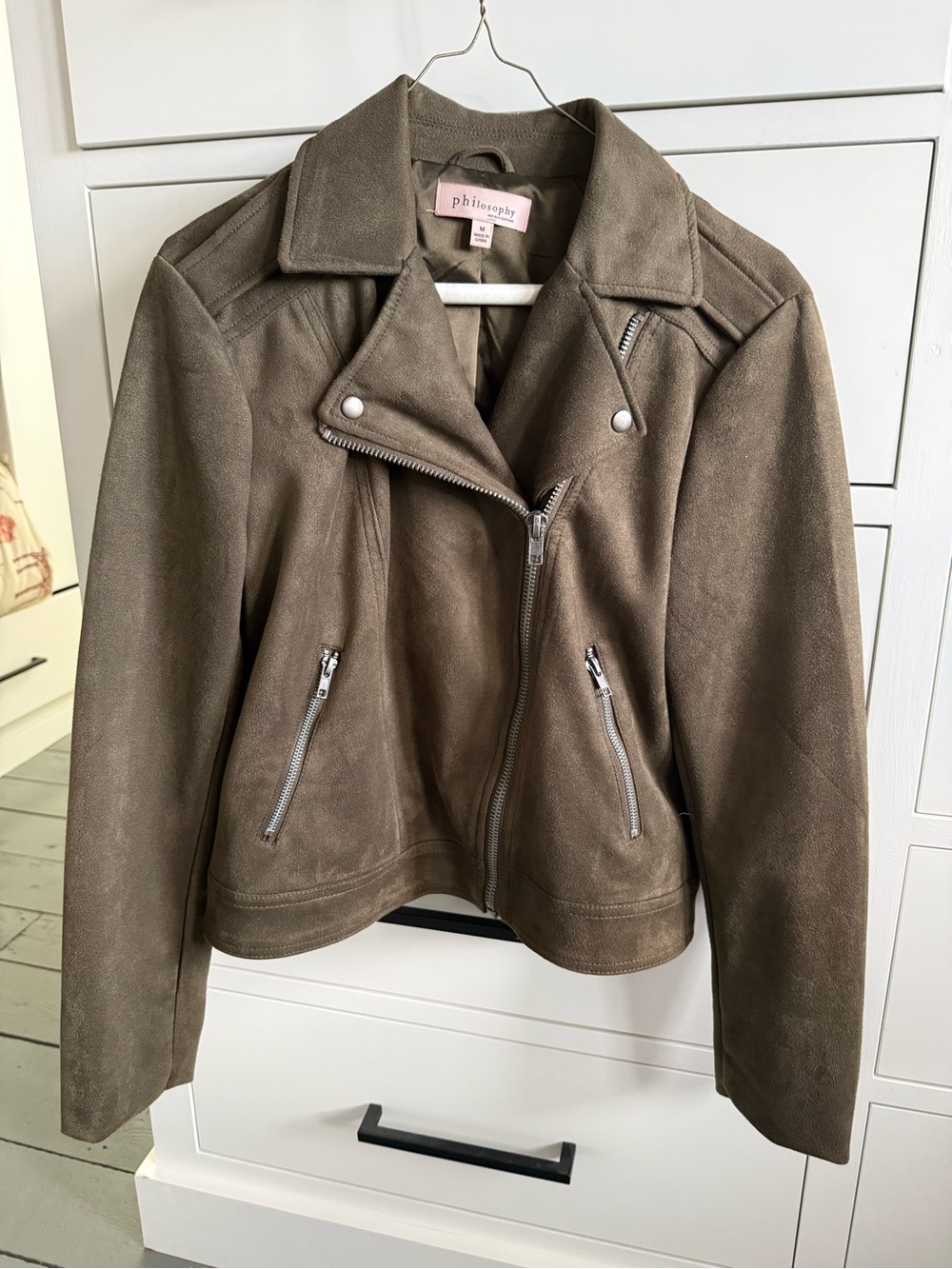 Faux Suade Moto Jacket in Olive 🫒